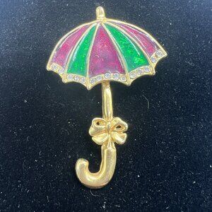 Enamel & Rhinestone Umbrella Brooch Pin
